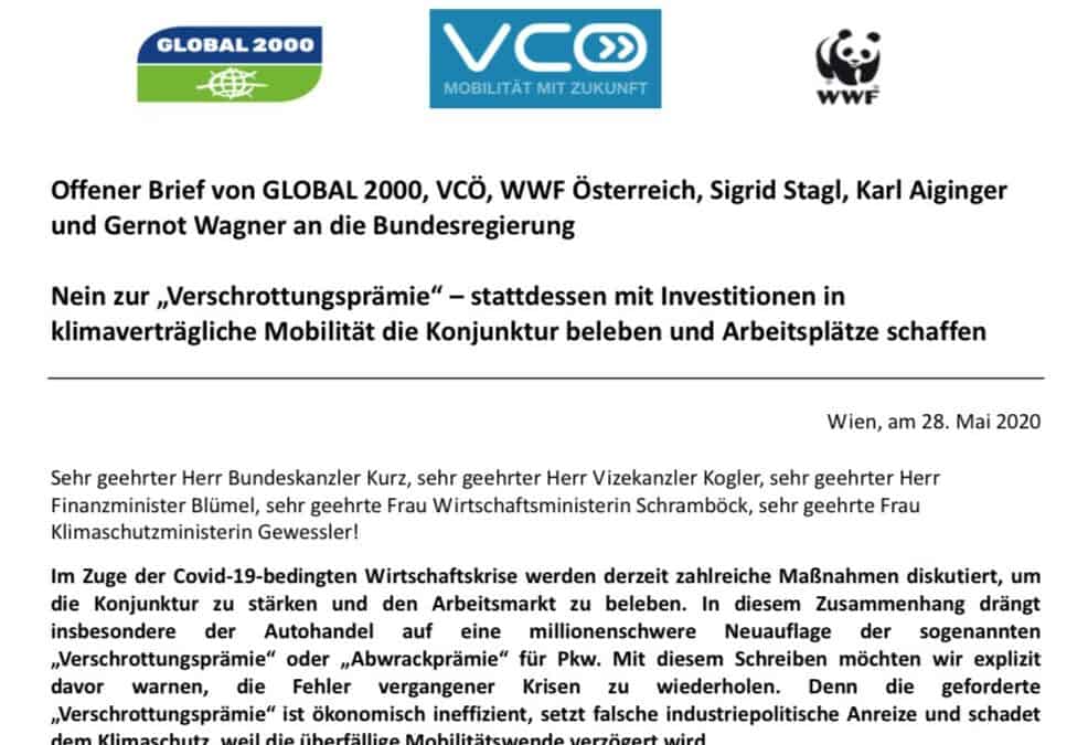 Offener Brief: Wirtschafts- und Umweltfachleute warnen vor der Verschrottungsprämie
