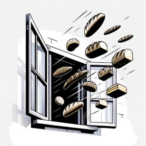 Brot fliegt aus dem Fenster